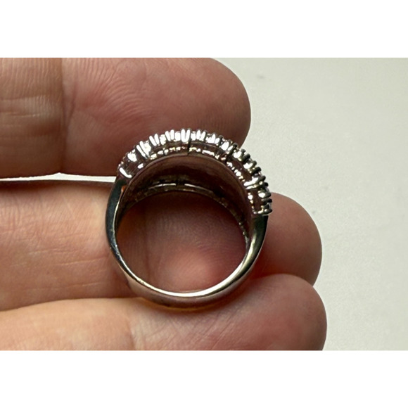 Joseph Esposito ESPO Sterling 925 Silver Gold Two Tone Hammered CZ Ring Size 6 - Picture 4 of 6